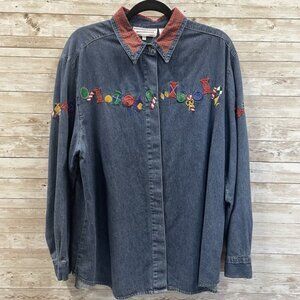 Vintage Westbound Casual Womens L Shirt Denim Christmas Embroidered‎ Candy Plaid